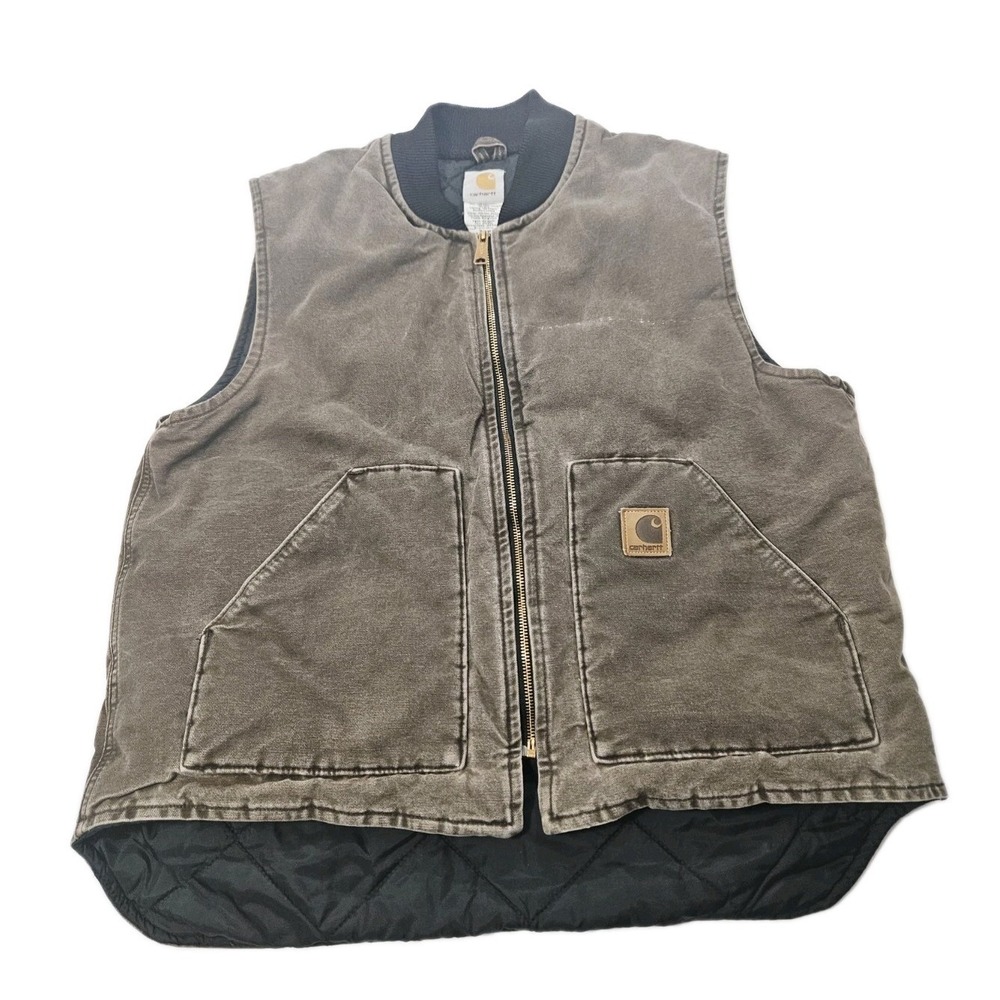 Vintage Carhartt Men's Vest Quilted Lined Brown Canvas Union Made USA Size 2XL